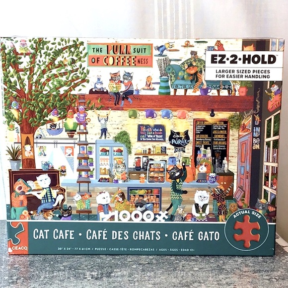 🐈 CEACO ‘Cat Cafe’ 1000+EZ-2-Hold Larger Size Pieces Jigsaw Puzzle with Poster - Picture 2 of 9